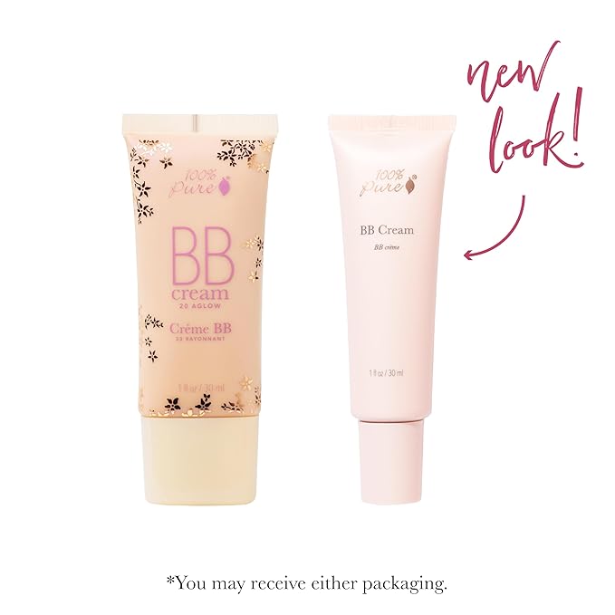 100% PURE BB Cream Shade 20 Aglow Full Face Coverage Skin Care & Glow - All-In-One Primer Concealer & Foundation Makeup - Shimmery, Dewy Youth Medium Color w/Warm Undertone - Vegan - 1 Fl Oz-VivaGrace Women