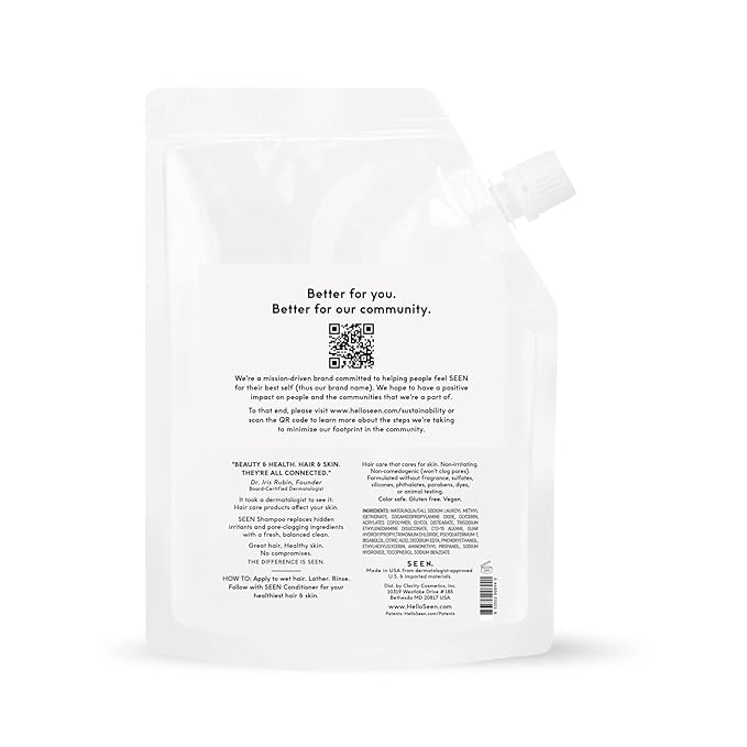SEEN Shampoo Eco-Refill, Fragrance Free - Non-Comedogenic & Sulfate-Free Hair Shampoo- Dermatologist-Developed - Safe for Sensitive, Eczema & Acne Prone Skin-VivaGrace Women