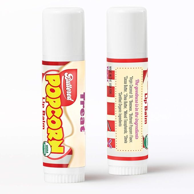 TREAT Jumbo Lip Balm, Organic & Cruelty Free (.50 OZ) (BUTTERED POPCORN BALM)-VivaGrace Women