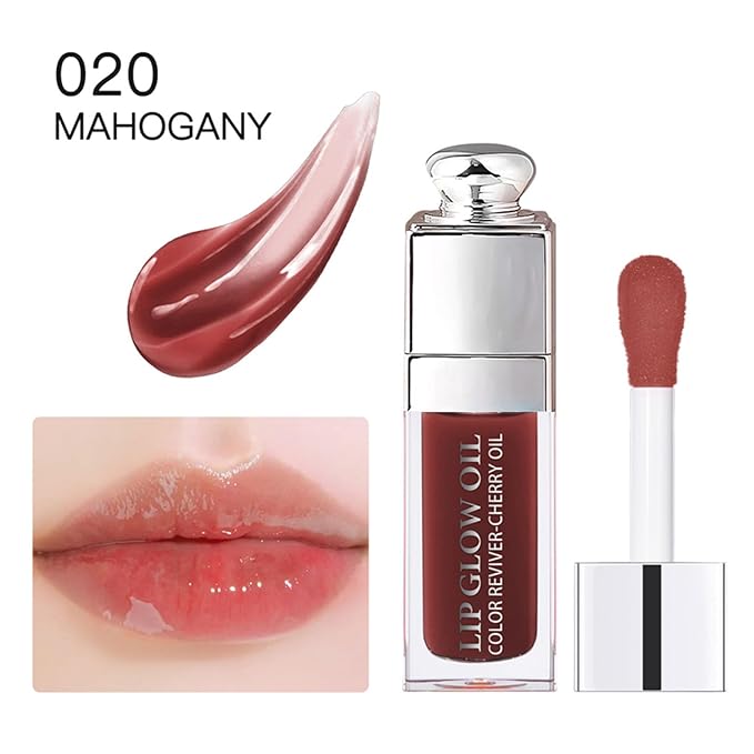 Hydrating Lip Glow Oil-Lip care oil- Lip Oil Tinted for Lip Care and Dry Lips-Prevents Dry Cracked-Non-sticky Big Brush Head-Lip Plumping -Lip Oil gloss tinted-020#MAHOGANY-VivaGrace Women