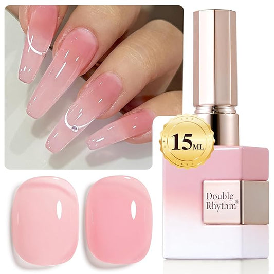 Double Rhythm 0.5Oz Translucent Gel Polish Sheer Neutral Natural Light Milky Same Color Same Bottle 15ML Jelly Gel Polish Art DIY at Home (Milky Pink-A1401)-VivaGrace Women