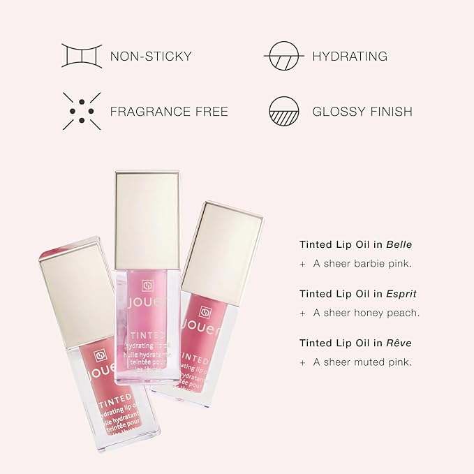 Jouer Bonnes Fêtes Deluxe Mini Lip Oil - Tinted Hydrating Lip Oil Gloss – Moisturizing Dry Lip Treatment Serum - Fragrance Free Tinted Lip Oil - Jojoba Seed Oil and Apricot Oil Formula - Valued at $42-VivaGrace Women
