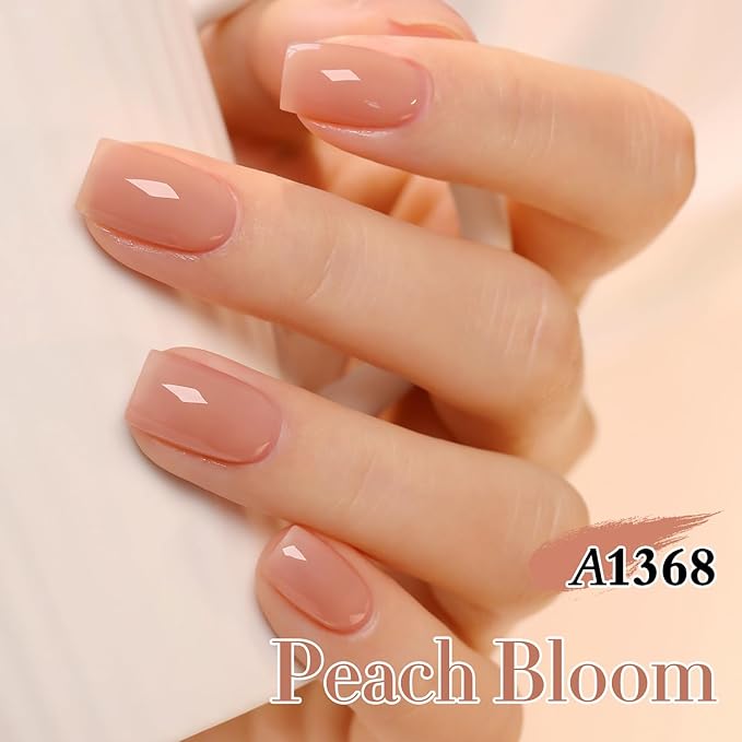 Double Rhythm 0.50 OZ Gel Polish Hema Free Same Color Same Bottle Golden Round Translucent Neutral Natural Milky 15 ML Jelly UV Polish Art DIY at Home (Nude Peach-C1368)
