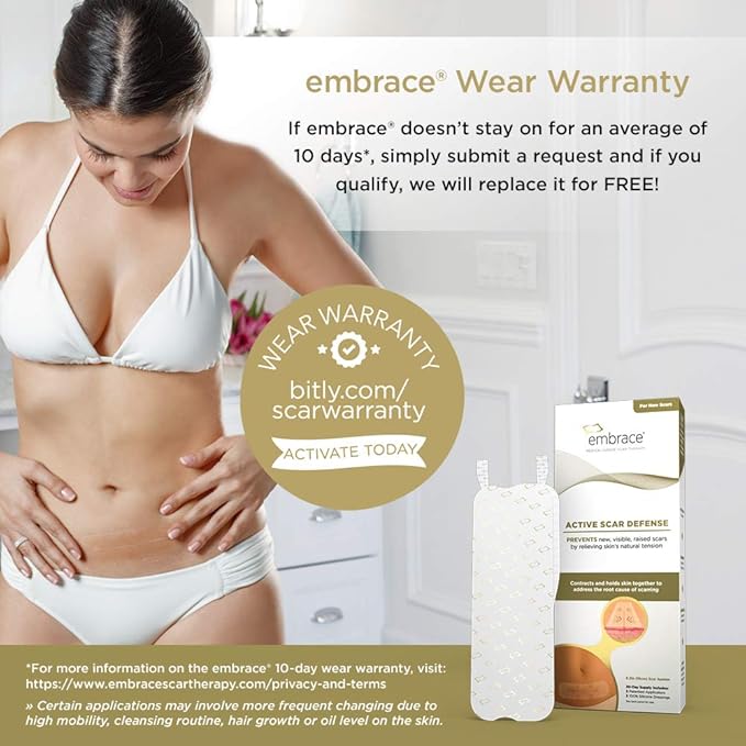 Embrace Active Scar Defense for New Tummy Tuck Scars, FDA-Cleared Extra-Large Silicone Scar Sheets, 30 Day Supply-VivaGrace Women
