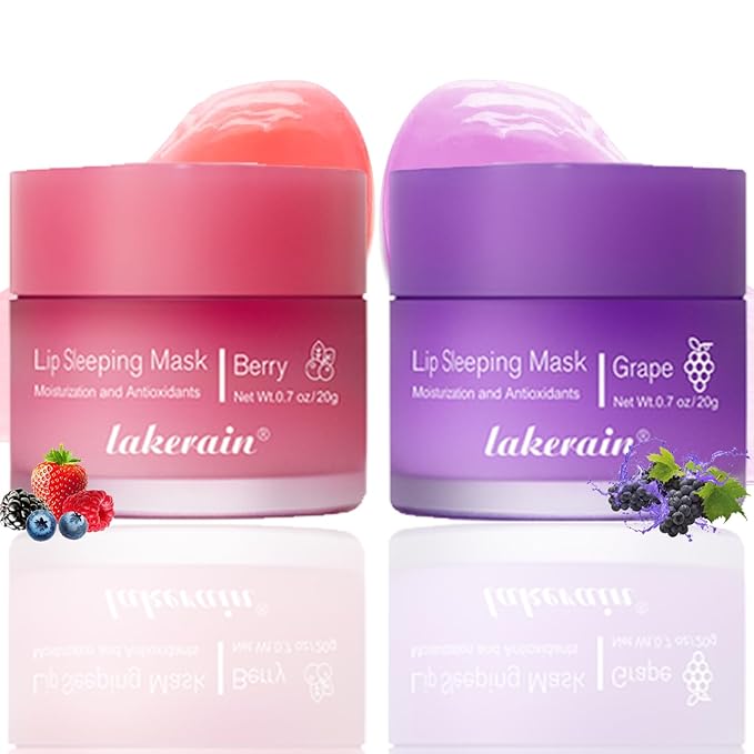 2PCS Lip Sleeping Mask, Lip Mask Overnight, Moisture & Lip Plumper Lip Wrinkles, Repair Lip Balm Prevention Dry and Cracked Lip Scrubs Exfoliato Smoothing Dry Lip Mask (Berry + Grape)-VivaGrace Women