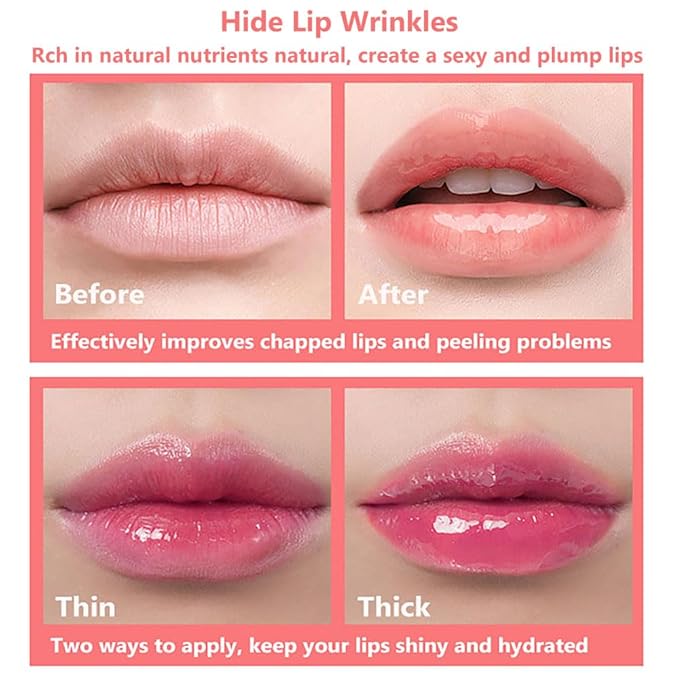 Plumping Lip Oil, Moisturizing Lip Glow Oil, Long Lasting Nourishing Lip Gloss Lip Balm, Non-sticky Transparent Toot Lip Oil Tinted for Lip Care and Dry Lip - Transparent-VivaGrace Women