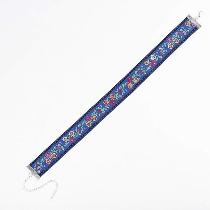 Boho Necklace Flower Choker Necklace Leaves Chain Necklace Jewelry for Women and Girls (Blue)-VivaGrace Women