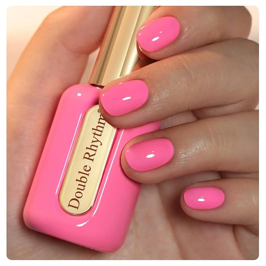 Double Rhythm 0.50 OZ Gel Polish Hema Free Same Color Same Bottle Golden Round Translucent Neutral Natural Milky 15 ML Jelly UV Polish Art DIY at Home (Bright Pink-C1040)