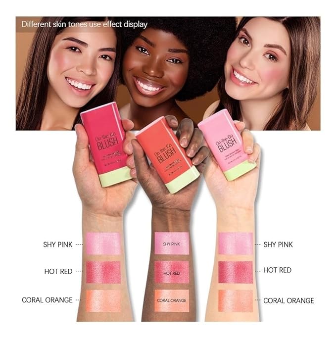 Blush Rare Beauty Liquid Blush Cream Blush Stick For Cheeks Natural Blendable Powder Blusher Stick On The Go Blush Brushes For Makeup Cheeks,Natural Waterproof, Long Lasting (3PC)-VivaGrace Women