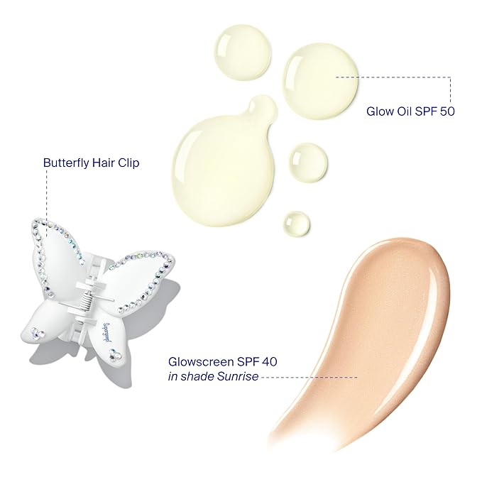 Supergoop! x The Summer I Turned Pretty Summer Glow-Up SPF Set - Includes Glowscreen SPF 40, Glow Oil SPF 50 & Butterfly Hair Clip-VivaGrace Women