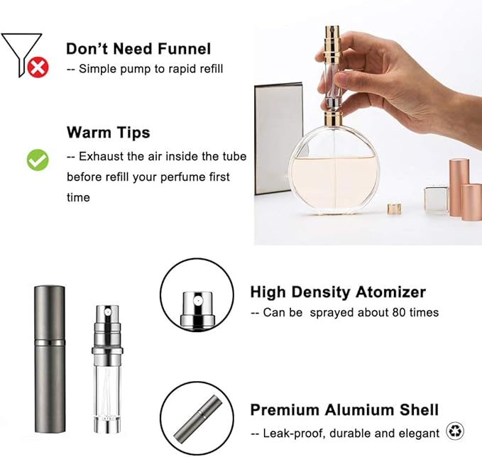 YEEJOK Travel Essentials for Women & Men - Refillable Perfume Bottles, Mini Portable Atomizer Spray Containers, 5ml Bottles for Flying, Purse & Travel Essentials-VivaGrace Women