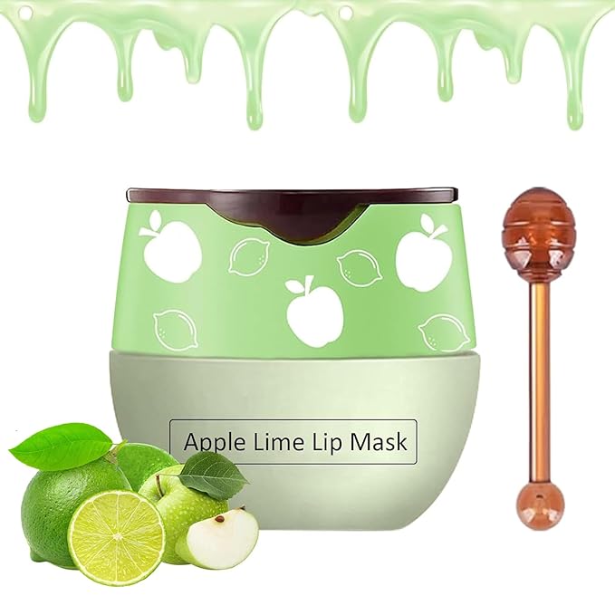 Bee Lip Balm Honey Pot, Strawberry & Honey Moisturizing Propolis Lip Mask, Hydrating & Prevention Dry and Cracked Lip Scrubs Exfoliator, Reduces Lip Lines (Green)-VivaGrace Women