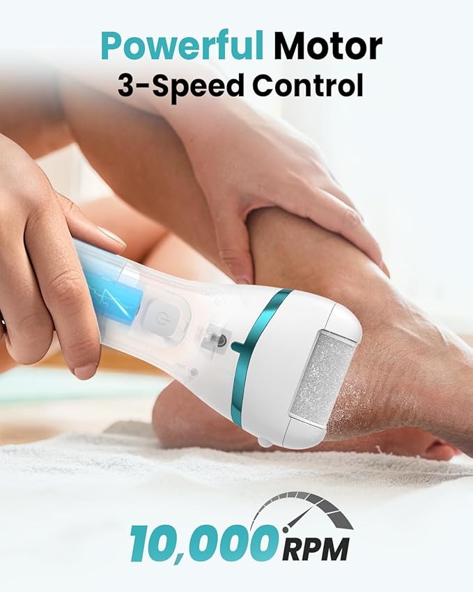PUBOO Foot Callus Remover Electric 10000 RPM 3-Speed IPX7 Rechargeable Pedicure Kit for Hard Skin Women & Men. Portable Multi-Roller File Grinder Sander Scrubber with LED Display for Wet & Dry Feet-VivaGrace Women
