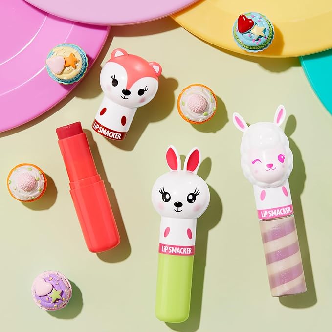 Lip Smacker Lippy Pals, Unicorn, Panda, Kitten, Lip balm for Kids - Foxy Apple, Hoppy Carrot Cake, Strawberry Llama-VivaGrace Women