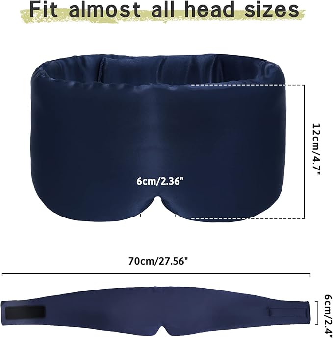 100% Handmade Bamboo Sleeping Eye Mask for Women for Men,Night Masks,Organic Sleep Mask,Blockout Eye Mask for Sleeping,Large Size Adjustable (Navy Blue)-VivaGrace Women
