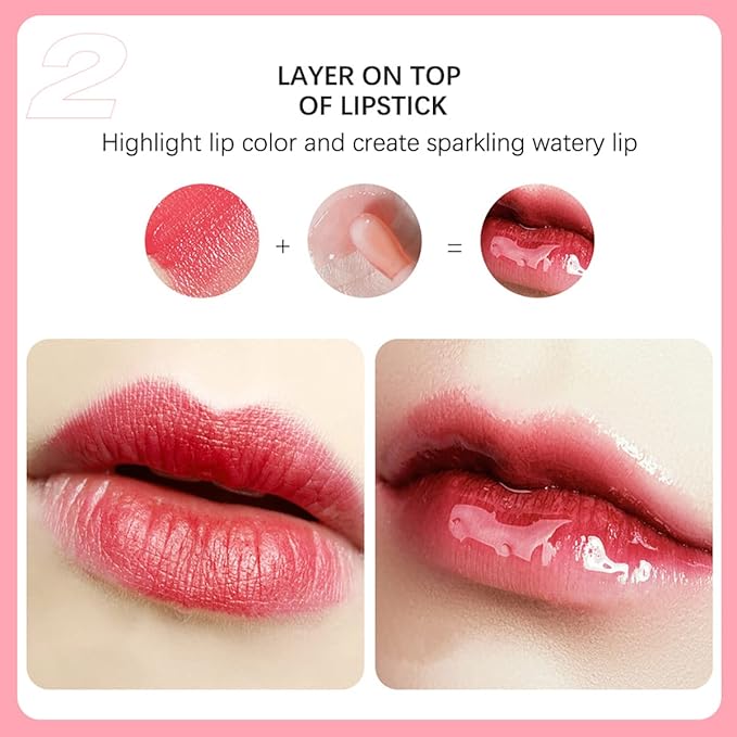 2 Set Lip Oil Hydrating Tinted Lip Balm, Plump Lip Gloss Lip Care Transparent Toot Lip Oil Tinted, Fresh Texture & Non-sticky, Nourishing Repairing Lightening Lip Lines Lip Care Products (Pink / Rosewood)-VivaGrace Women