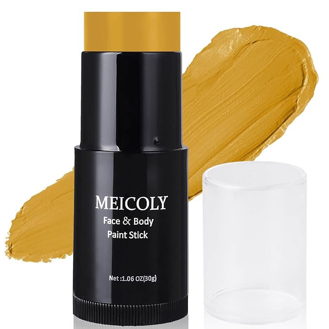 MEICOLY Yellow Face Body Paint Stick(1.06 Oz),Sally Makeup Dress Face Paint,Cream Blendable Body Paint Stick,Sweatproof Waterproof Ginger Tan Face Paint for Halloween Special Effects SFX Cosplay-VivaGrace Women