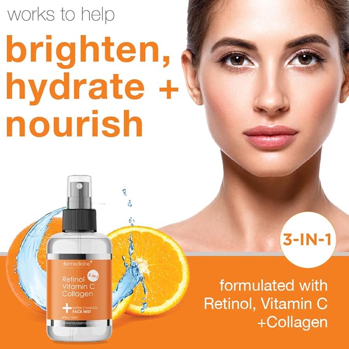 3 in 1 Super-Charged Anti-Aging Face Mist w/Retinol, Vitamin C + Collagen | Hydrates, Refreshes & Brightens for a More Glowing Complexion | 4 fl oz, 120 ml-VivaGrace Women