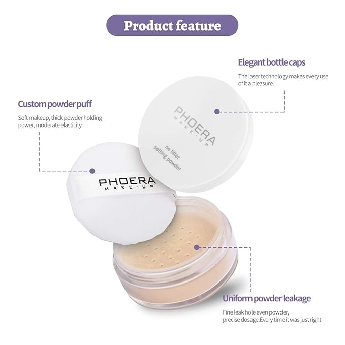 PHOERA Setting Powder Controls Oil,Setting Powder Makeup Light,Loose Powder Makeup Coverage,Loose Setting Powder Mini,0.17oz (01#Translucent)-VivaGrace Women