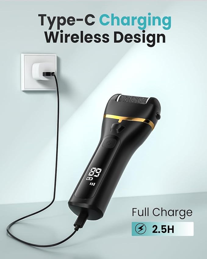 Electric Foot Callus Remover with 10000 RPM Motor and 3-Speed Settings, Foot File Kit with LED Light and Display for Women’s Home Pedicure, Waterproof Foot Grinder with Type-C Charging-VivaGrace Women