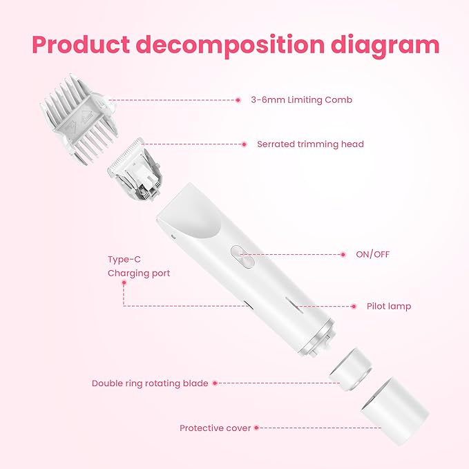 Bikini Trimmer for Women-2 in 1 Electric Razors for Women,USB Rechargeable Bikini Electric Shaver,IPX7 Waterproof Dry & Wet Use Body Hair Trimmer and Facial Hair Remover for Underarm Leg Body,White-VivaGrace Women
