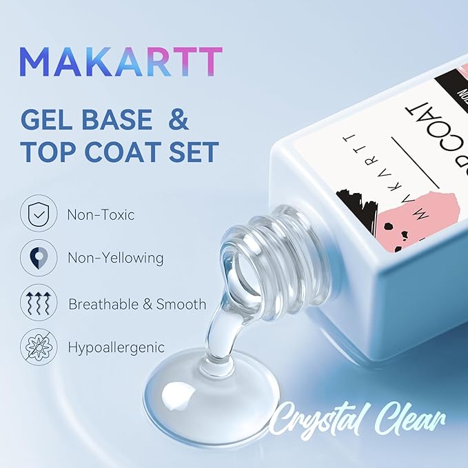 Makartt 2 Pcs Gel Top Coat and Base Coat Set - No Wipe Shine Finish Soak Off Base Top Coat Long Lasting for Gel Nail Polish, LED UV Lamp Need, Salon Quality Nail Manicure Gifts, 10ML-VivaGrace Women