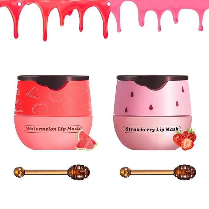 2 PCS Bee Lip Balm Honey Pot, Bee Lip Balm Sleeping Lip Mask Overnight with Sticks, Honey Pot Lip Balm Hydrating Exfoliating Prevention Dry and Crack Lip Scrubs-VivaGrace Women