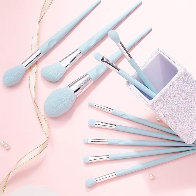 DUcare Makeup Brushes with Holder - 10Pcs Professional Synthetic Make Up Brushes Set for Blush Concealer Foundation Bronzer Powder Eyebrow Contour Eyeshadow Blending Makeup Brush Set, Ice Lake Blue-VivaGrace Women