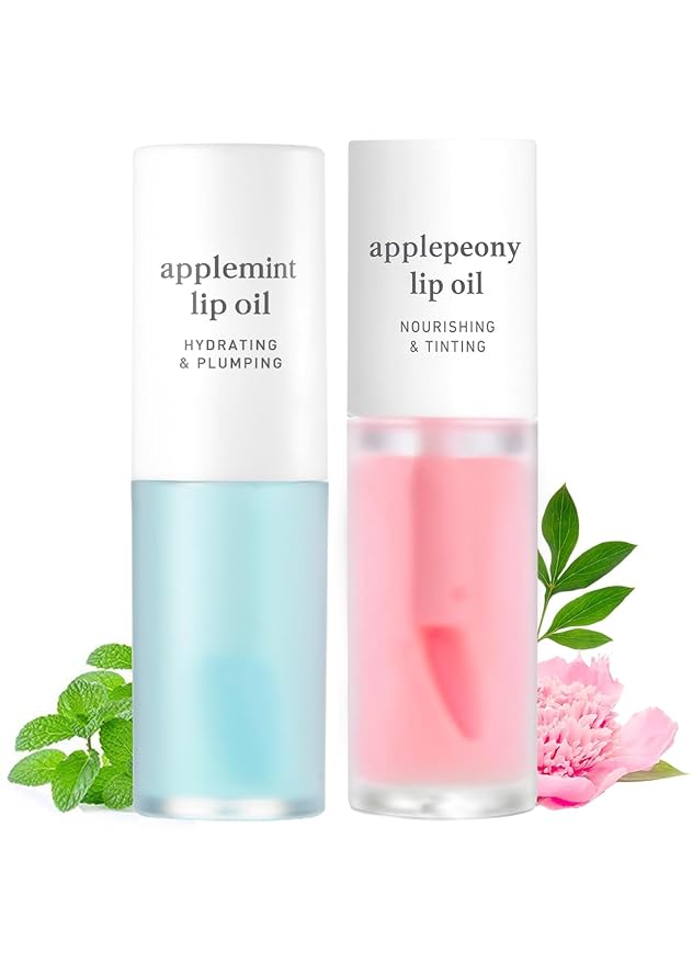 NOONI Korean Vegan Lip Oil - Applemint, 0.12 Fl Oz + Korean Lip Oil - Applepeony, 0.12 Fl Oz Bundle-VivaGrace Women