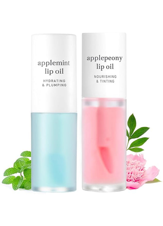 NOONI Korean Vegan Lip Oil - Applemint, 0.12 Fl Oz + Korean Lip Oil - Applepeony, 0.12 Fl Oz Bundle-VivaGrace Women