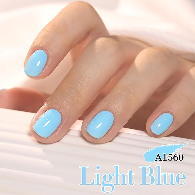 Double Rhythm 0.50 OZ Gel Polish Hema Free Same Color Same Bottle Golden Round Translucent Neutral Natural Milky 15 ML Jelly UV Polish Art DIY at Home (Pastel Blue-C1560)