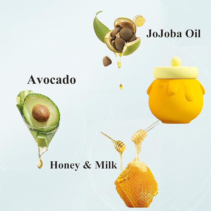 Honey Lip Mask, 3 In 1 Cute Hydrating Lip Mask for Women Girls, Honey Lip Balm with Wand, Milk Lip Masks for Dry Lips, Day and Night Night Lip Mask, Skin Care Lip Mask with Mirror-VivaGrace Women