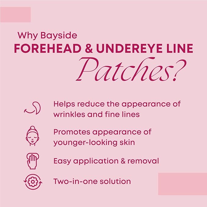 Bayside Forehead & Under Eye Wrinkle Patches Set | Hyaluronic Acid, Collagen & Vitamin E | Overnight Smoothing Treatment for Fine Lines & Wrinkles | Non-Invasive, Skin-Friendly Hydrating Care-VivaGrace Women