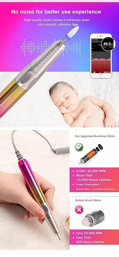 M Mase- Professional Nail Drill Machine - Coreless 2-in-1 Nail File - Electric, Cordless, 35000 RPM, HD Display - Electric Nail Drill for Professional & Home Use (Metallic Gold)-VivaGrace Women