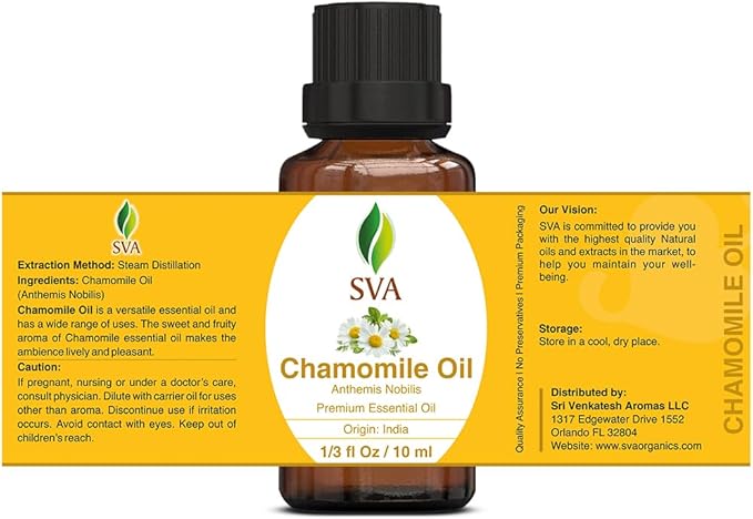 SVA Chamomile Essential Oil – 1/3 Fl Oz – 100% Natural Chamomile Oil - for Diffuser, Hair Care, Face, Skin Care, Aromatherapy, Scalp and Body Massage, Soap and Candle Making-VivaGrace Women