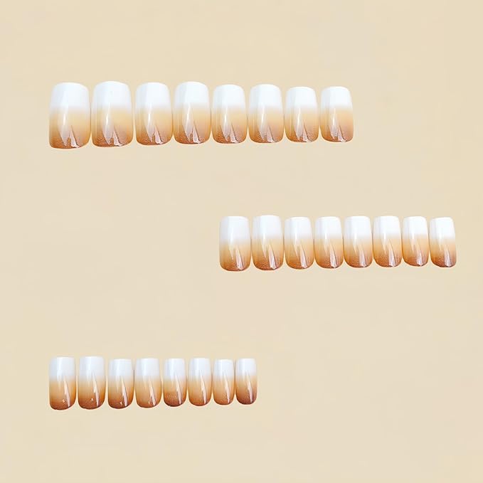 Medium Length Press on Nails Square Fake Nails Ombre False Nails with Designs Sparkly Artificial Nails Full Cover Glue on Nails Acrylic Nail Press ons Cute Stick on Nails for Women 24Pcs