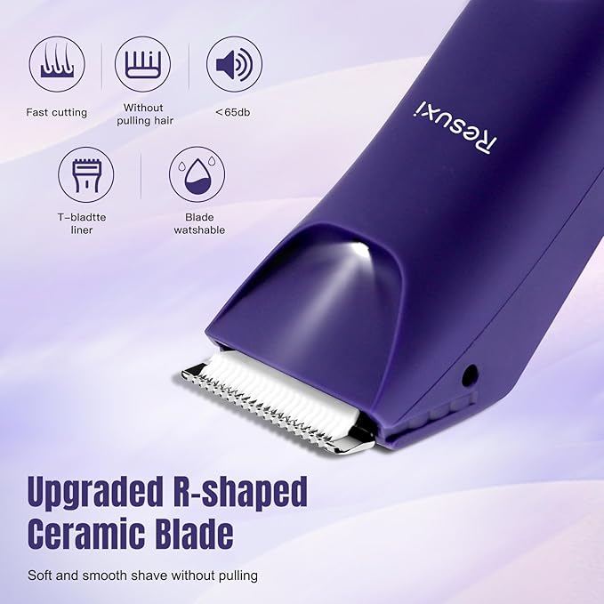 RESUXI Electric Bikini Trimmer for Women,Pubic Hair Trimmer Ceramic Blade Electric Razors Shaver for Underarm Leg Arm Body Hair Private Area,Wet/Dry IPX7 Waterproof Rechargeable LCD Display LED Light-VivaGrace Women