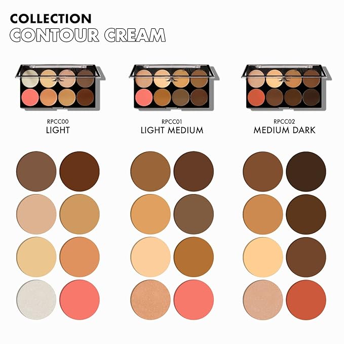 Ruby Kisses Flawless Finish with 3D Contour Cream Makeup Palette – Lightweight, Multi-Palette, Contouring Foundation, Creamy, Sculpt &Highlighting, Define Cheekbones (Light Medium)-VivaGrace Women