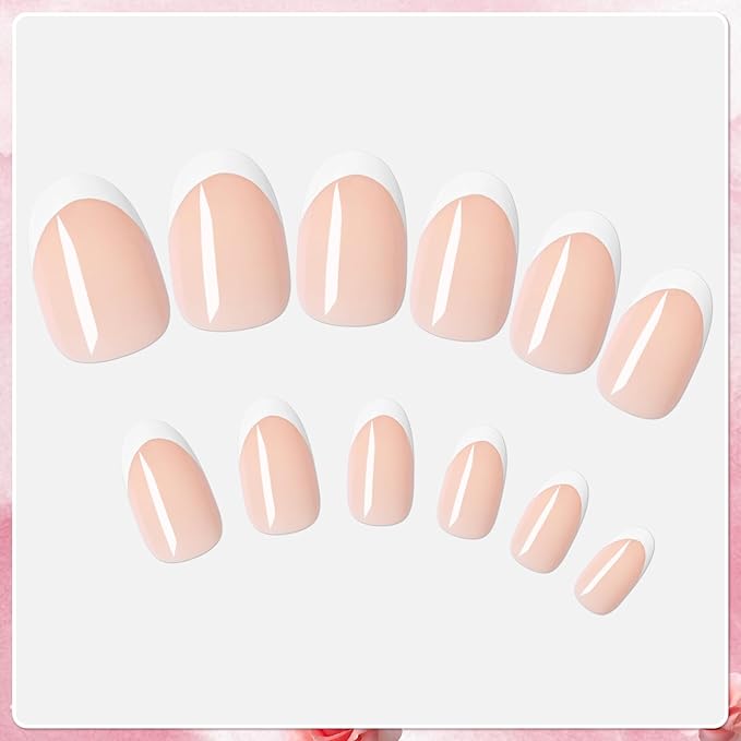 AddFavor French Tip Press on Nails Short Oval Fake Nails, 120pcs White French Tips Nails Press on Almond Nude False Acrylic Nails for Women and Girls