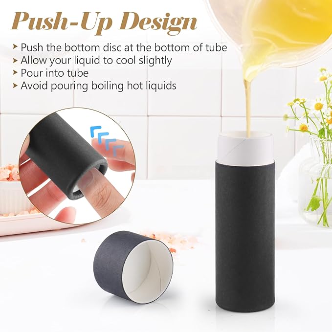 10 Pcs 25g Paperboard Lip Balm Tubes Refillable Krafts Paper Lipstick Tube Round Cardboard Empty Lip Gloss Container Holder Tubes for DIY Chapstick Salve Cosmetic Lotion Solid Perfume - Black-VivaGrace Women