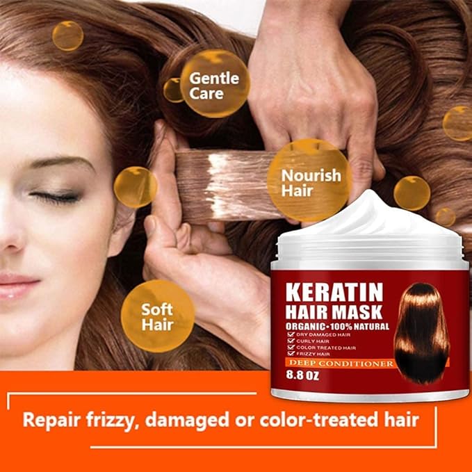 Keratin Hair Mask,Keratin Hair Treatment 250g Hair Mask for Dry Damaged Hair,Hair Treatment Mask Deep Repair Damage Hair Root,Natural Deep Conditioner Hydrating Hair Masque-VivaGrace Women