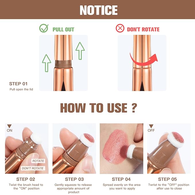 MEICOLY Grey Liquid Contour Beauty Wand,Bronzer Stick with Cushion Applicator,Cream Contour for Women and Girl,Long Lasting Smoothly Moisturizng Super Silky, Cruelty-free,01-VivaGrace Women
