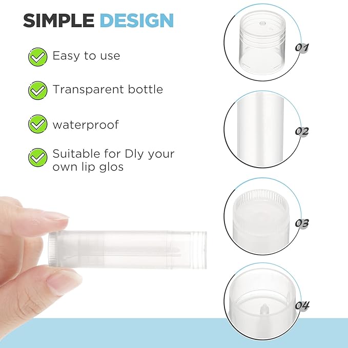 50 Pcs Lip Balm Containers Tubes Empty 3/16 oz Clear Lip Tubes and Shrink Wrap, Lip Gloss Tubes Lip Balm Containers with White Caps Twist Tubes for making Gifts, Travel-VivaGrace Women