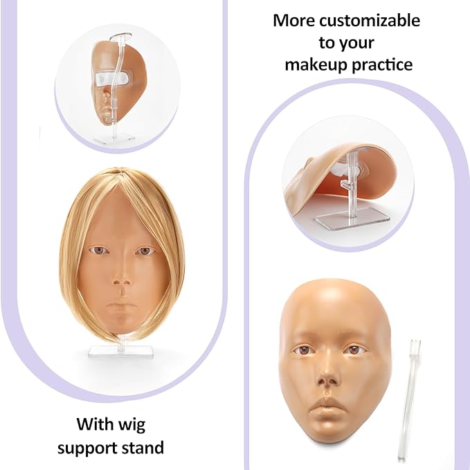 Makeup Practice Face, 2024 Upgrade 5D Makeup Mannequin Face Reusable Silicone Makeup Practice Face Board with Bracket, Come with Makeup remover & Concealer 3 Color & Makeup Bag Brown-VivaGrace Women