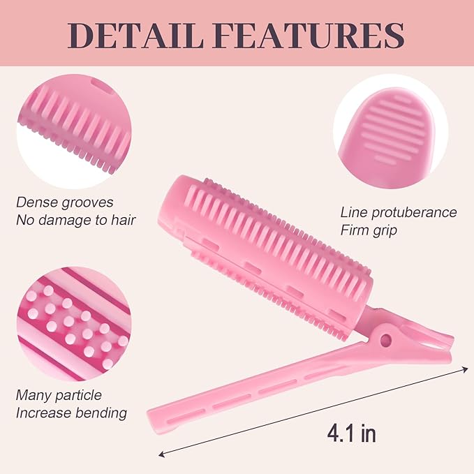 4PCS Volumizing Hair Clips for Root Lift & Volume - Instant Bangs Roller Clips for Effortless Curls & Lift - Velcro Rollers For Hair - Hair Rollers For Women - Pink-VivaGrace Women