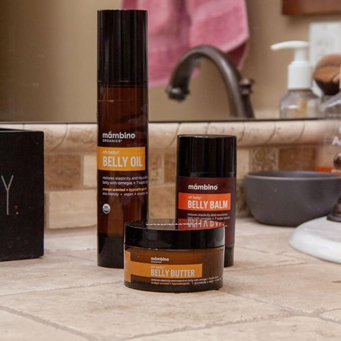 Mambino Organics Oh Baby! Belly Oil – Organic Elasticity Serum with Egyptian Calendula, Vietnamese Tamanu & Dutch Shea – Pregnancy Oil for Stretch Marks – Vegan Cruelty-Free Maternity Care, 2 fl oz-VivaGrace Women