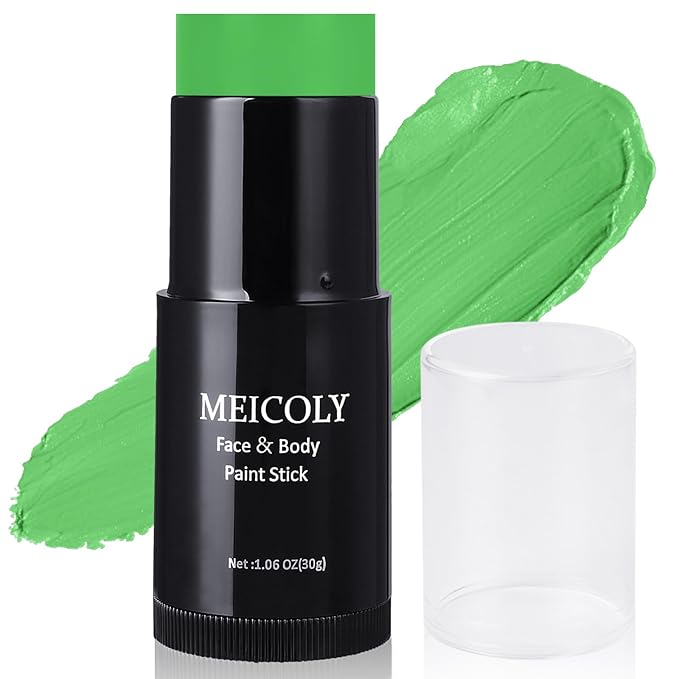 MEICOLY Lime Green Face Body Paint Stick,St Patricks Day Accessories,Light Green Face Paint,Hunting Camo Paint,Halloween SFX Cosplay Witch Makeup for Kids and Adults,Eye Black Stick-VivaGrace Women