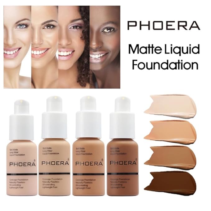 2Pcs Liquid Foundation Full Coverage 24HR Matte Oil Control Concealer 30ml (Nude & Buff Beige) with Kabuki Foundation Brush Flat Top (1pcs-109)-VivaGrace Women
