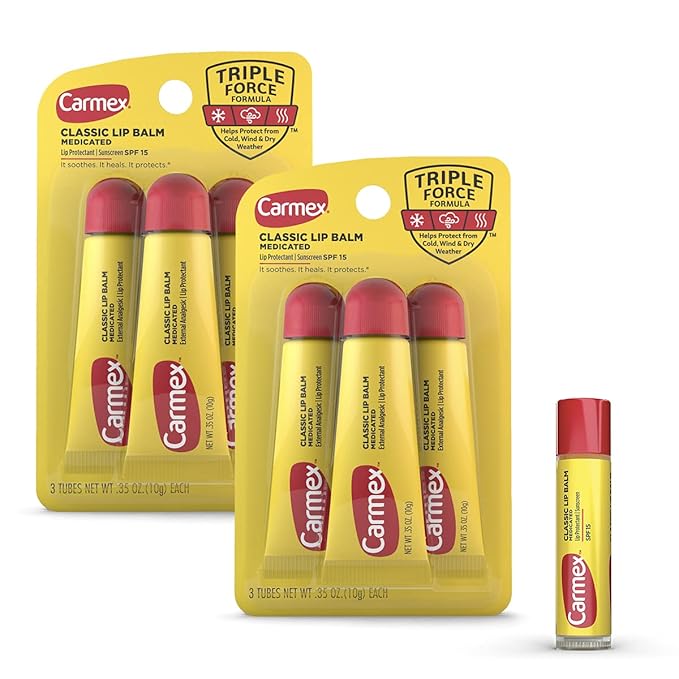 Carmex Classic Medicated Lip Balm Pack, Lip Moisturizer for Chapped Lips, 7 Count (6 Tubes and 1 Stick)-VivaGrace Women