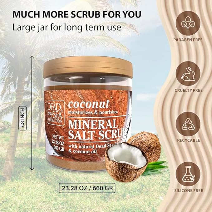 Dead Sea Collection Coconut Salt Scrub – Exfoliating Body Scrub for Women – Moisturizing and Nourishing Skin – with Pure Oils and Dead Sea Minerals (23.28 Oz)-VivaGrace Women